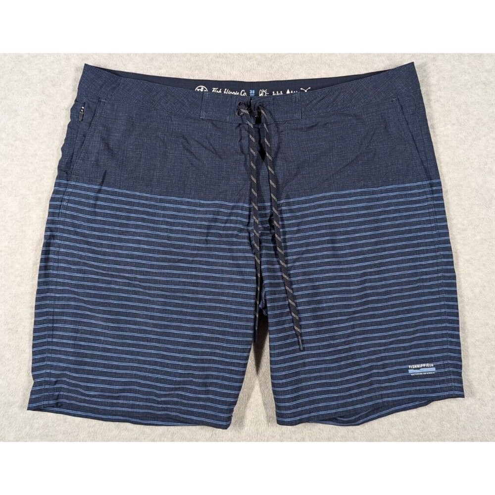 Fish Hippie Co Men Swim Trunks Size 38 Boardshorts 9" Quick‎ Dry Striped Unlined